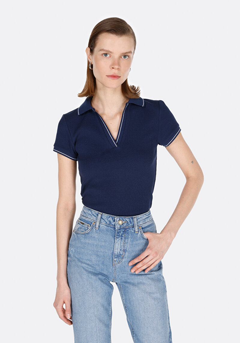 Зображення Поло З Коротким Рукавом Жіноче Синє  Cl1073698