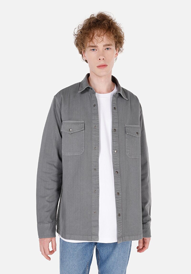 Зображення Сорочка З Довгим Рукавом Чоловіча Сіра  Cl1070093