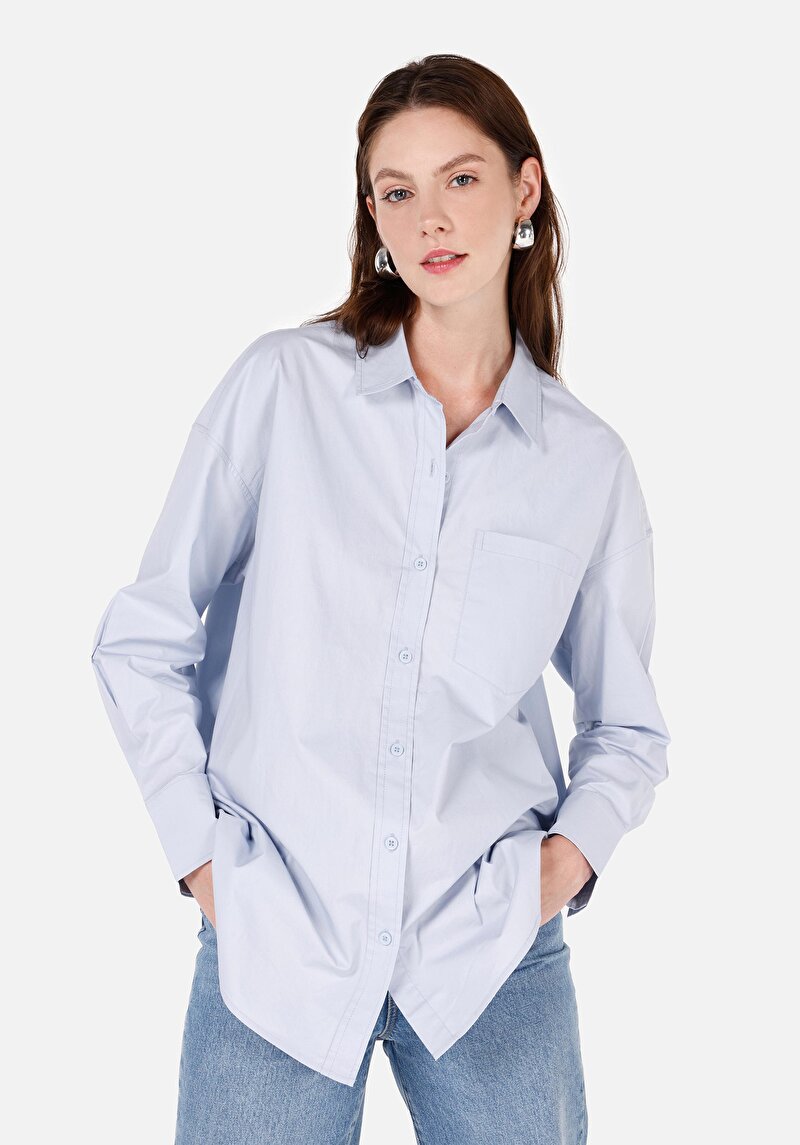 Зображення Сорочка З Довгим Рукавом Жіноча Блакитна  Cl1070174
