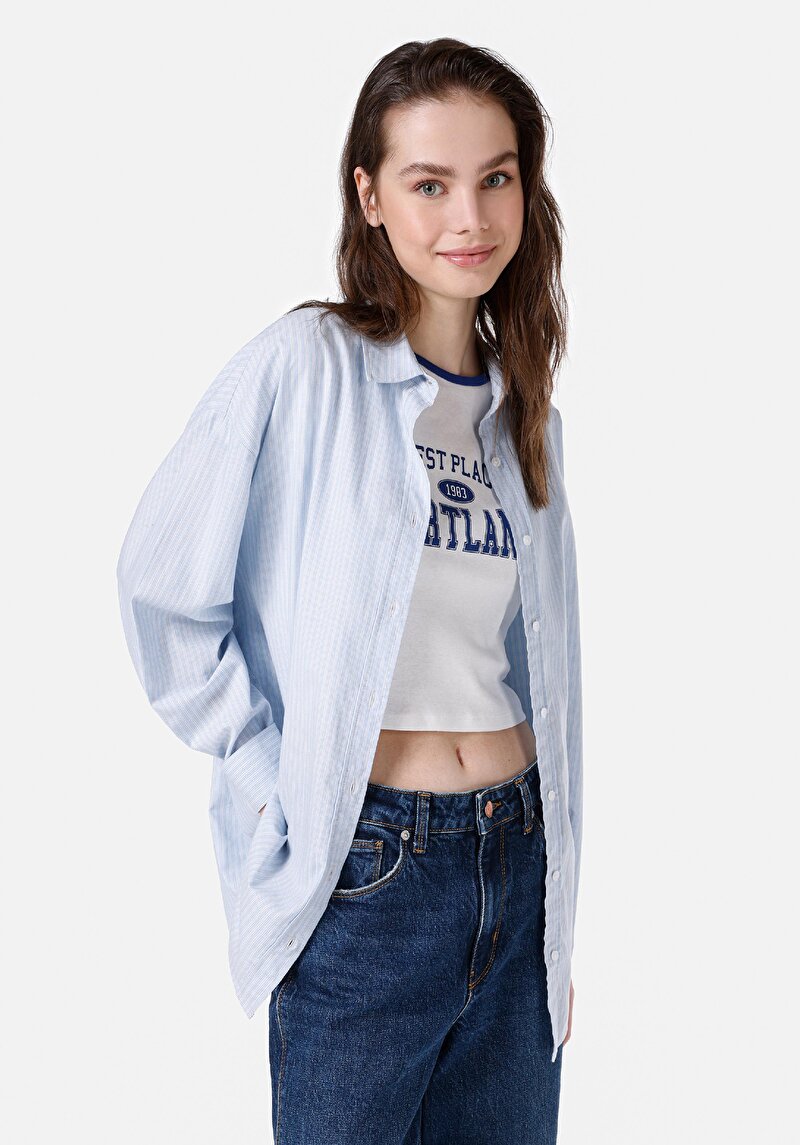 Зображення Сорочка З Довгим Рукавом Жіноча Блакитна Cl1065662