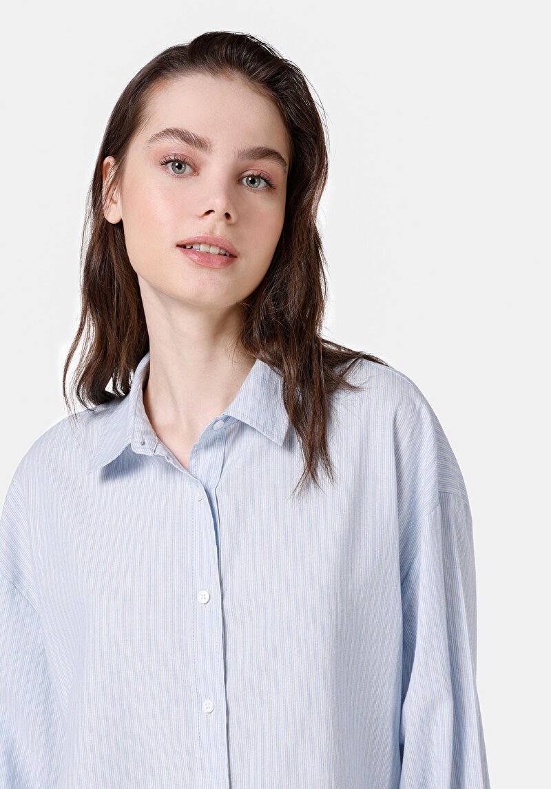 Показати інформацію про Сорочка З Довгим Рукавом Жіноча Блакитна  Cl1065662