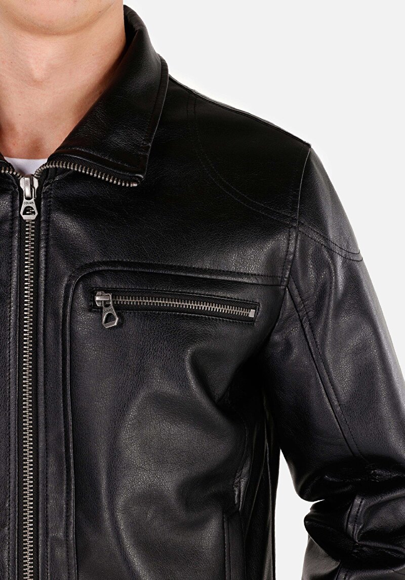 Показати інформацію про Куртка З Еко-шкіри Чоловіча Чорна  Cl1071012