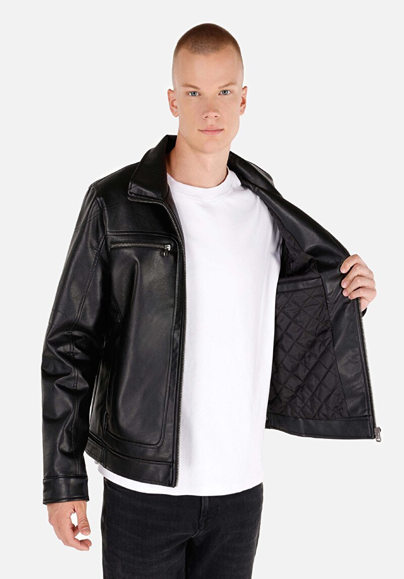 Показати інформацію про Куртка З Еко-шкіри Чоловіча Чорна  Cl1071012