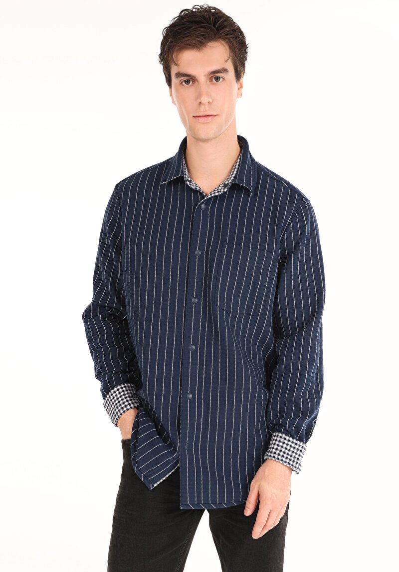 Показати інформацію про Сорочка З Довгим Рукавом Чоловіча Синя  Cl1065714