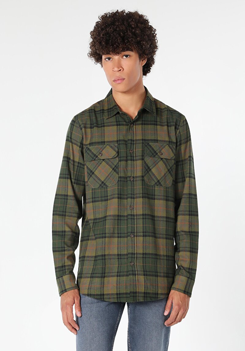 Показати інформацію про Сорочка З Довгим Рукавом Чоловіча Зелена  Cl1061026