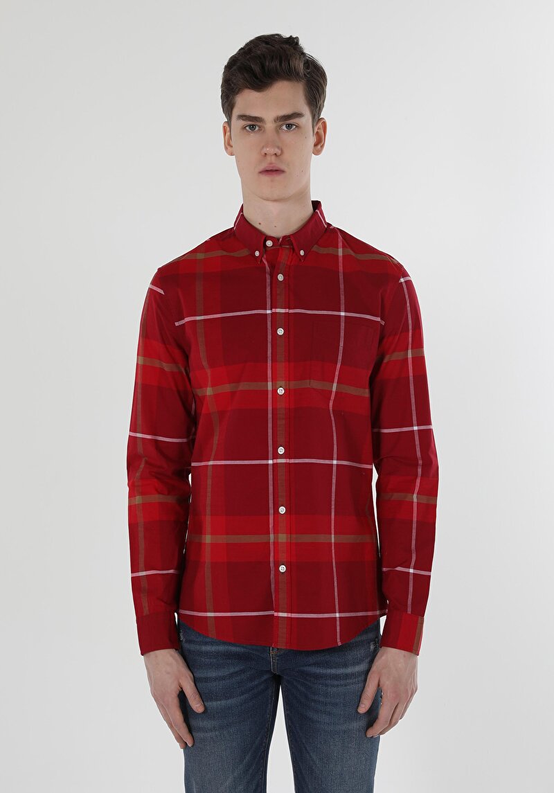 Показати інформацію про Сорочка З Довгим Рукавом Чоловіча Червона  Cl1058638