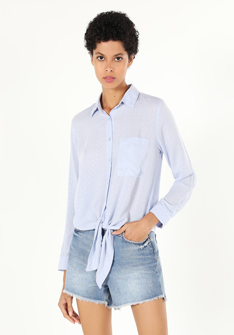 Зображення Сорочка З Довгим Рукавом Жіноча Блакитна  Cl1058732