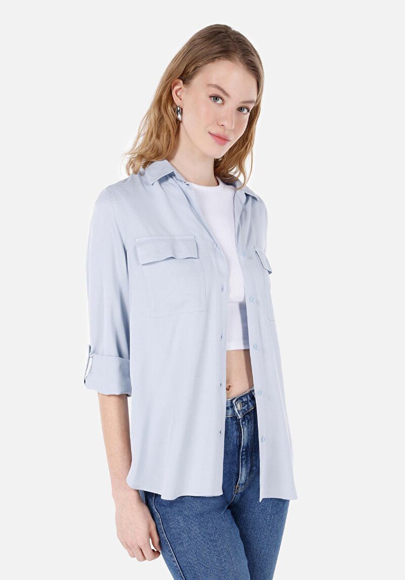 Зображення Сорочка З Довгим Рукавом Жіноча Блакитна  Cl1053348