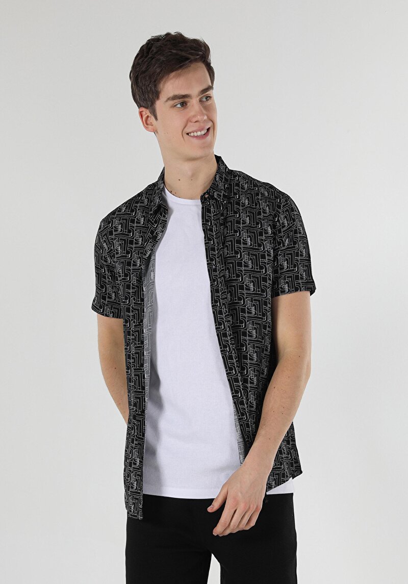 Показати інформацію про Сорочка З Коротким Рукавом Чоловіча Чорна  Cl1058966