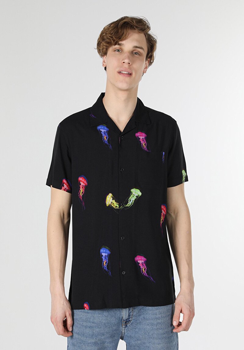 Показати інформацію про Сорочка З Коротким Рукавом Чоловіча Чорна  Cl1056858