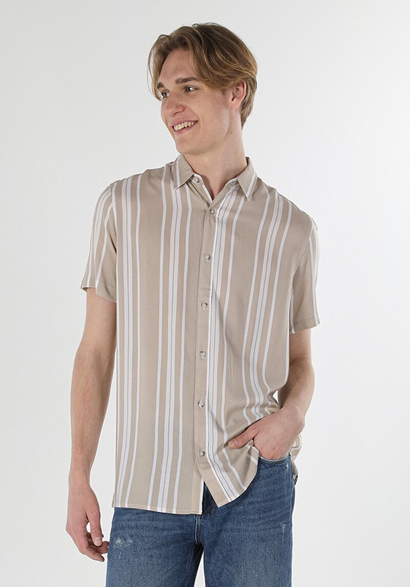 Показати інформацію про Сорочка З Коротким Рукавом Чоловіча Бежева  Cl1059259