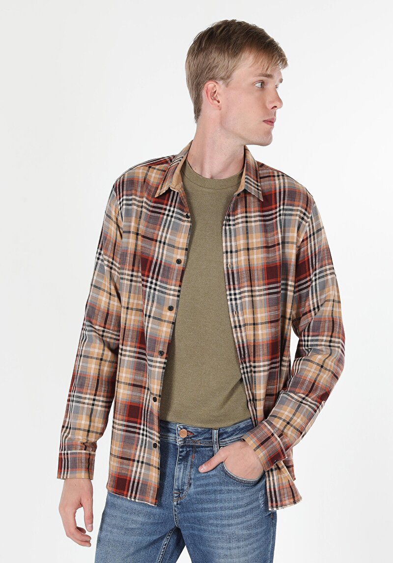 Показати інформацію про Сорочка З Довгим Рукавом Чоловіча Коричнева  Cl1060490