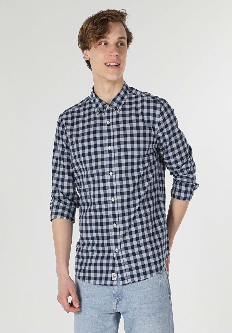 Зображення Сорочка З Довгим Рукавом Чоловіча Синя  Cl1058816