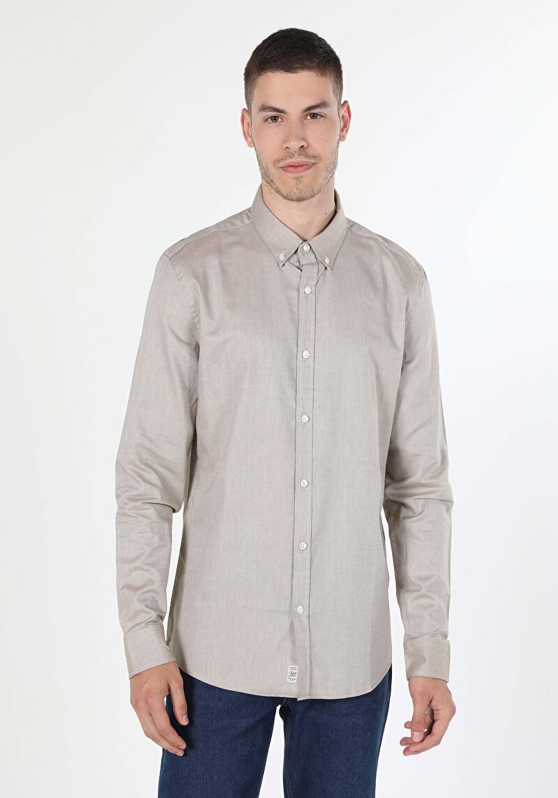 Показати інформацію про Сорочка З Довгим Рукавом Чоловіча Бежева  Cl1048576