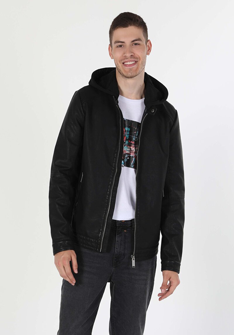 Показати інформацію про Куртка З Еко-шкіри Чоловіча Чорна  Cl1054817