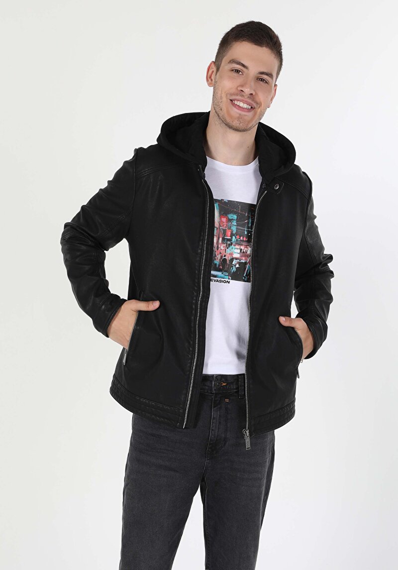 Показати інформацію про Куртка З Еко-шкіри Чоловіча Чорна  Cl1054817