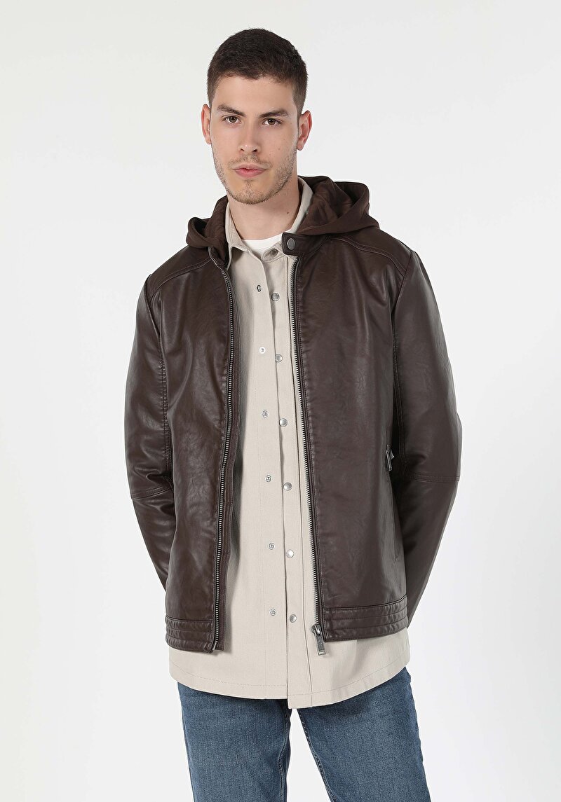 Показати інформацію про Куртка З Еко-шкіри Чоловіча Коричнева  Cl1054817