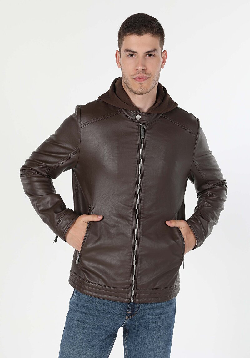 Показати інформацію про Куртка З Еко-шкіри Чоловіча Коричнева  Cl1054817