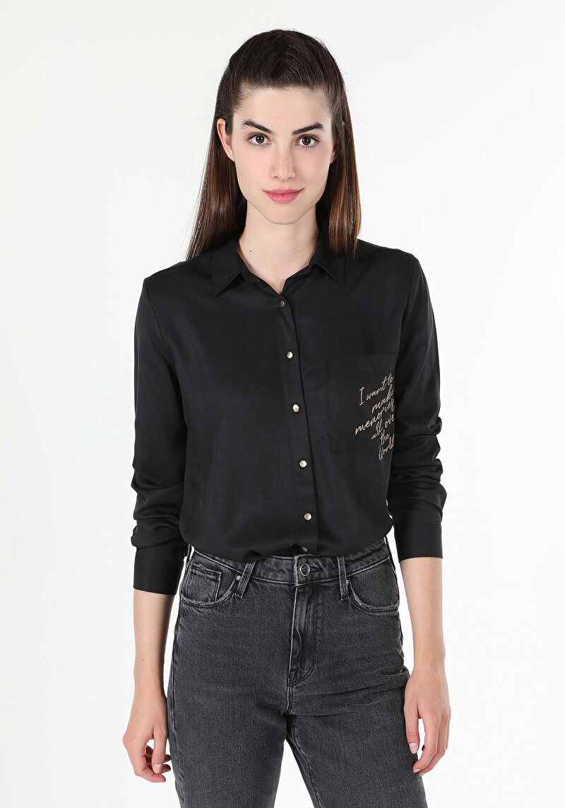 Показати інформацію про Сорочка З Довгим Рукавом Жіноча Чорна  Cl1060145