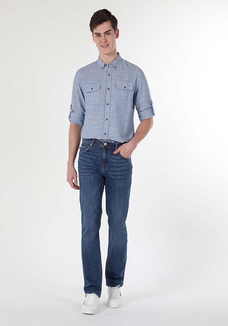 Зображення 044 Karl Джинси Чоловічі Блакитні Прямого Крою Cl1057862