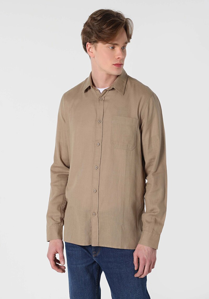 Показати інформацію про Сорочка З Довгим Рукавом Чоловіча Бежева  Cl1062133
