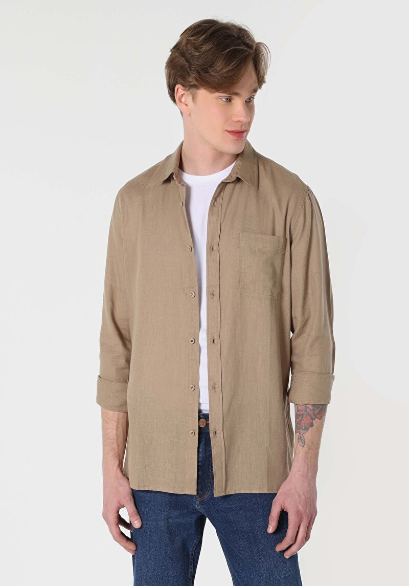 Показати інформацію про Сорочка З Довгим Рукавом Чоловіча Бежева  Cl1062133