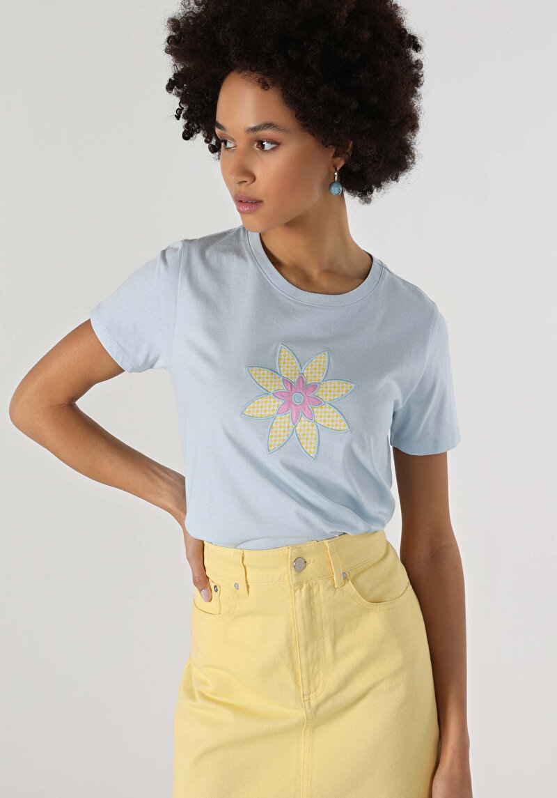 Показати інформацію про Футболка З Коротким Рукавом Жіноча Блакитна  Cl1063254