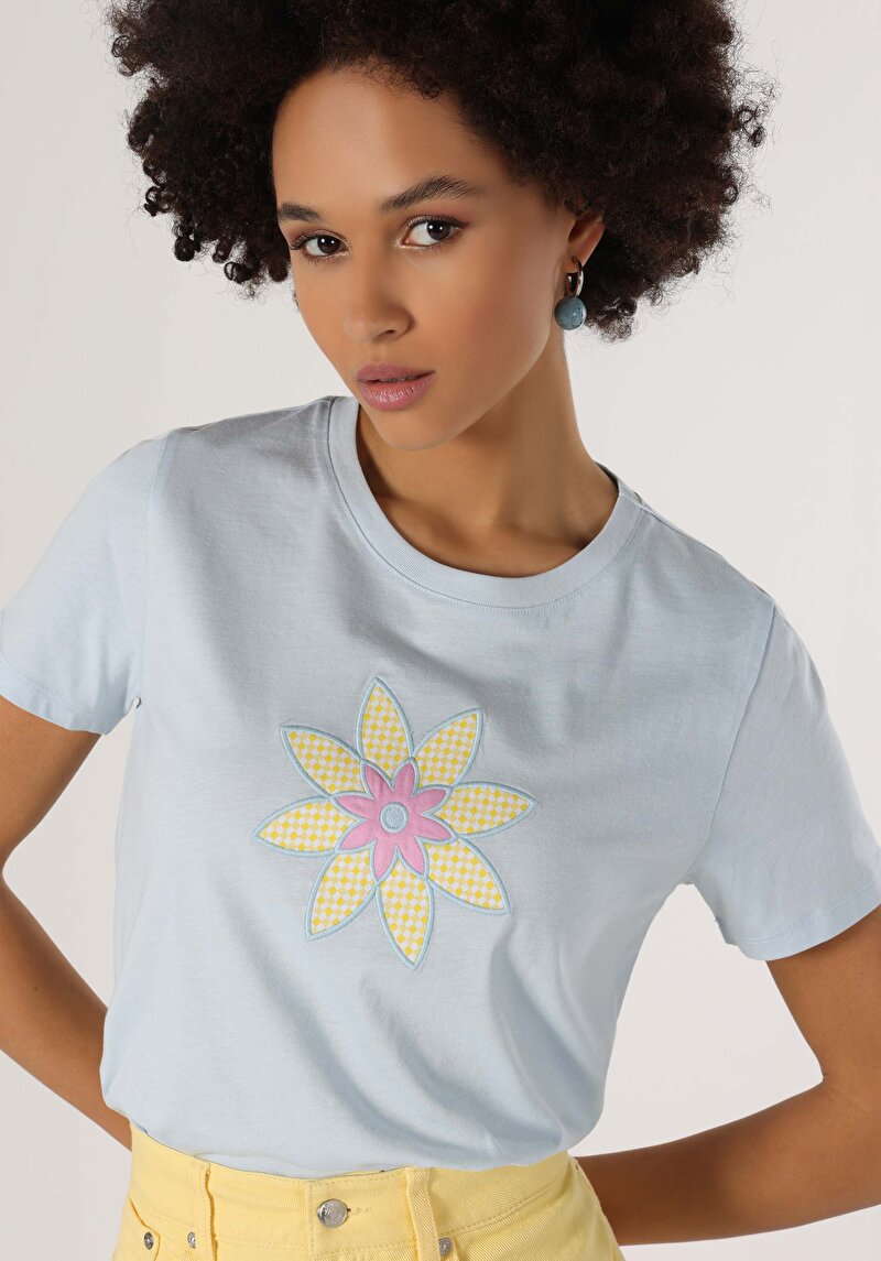 Показати інформацію про Футболка З Коротким Рукавом Жіноча Блакитна  Cl1063254