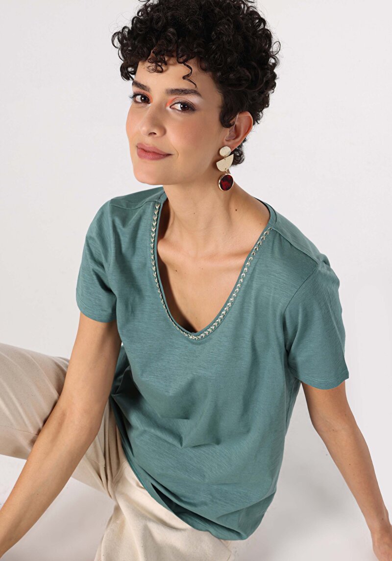 Зображення Футболка З Коротким Рукавом Жіноча Зелена  Cl1063419