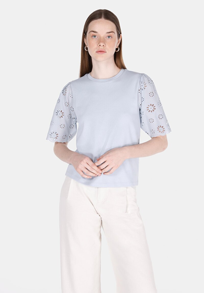 Зображення Блуза З Коротким Рукавом Жіночий Блакитна  Cl1073350