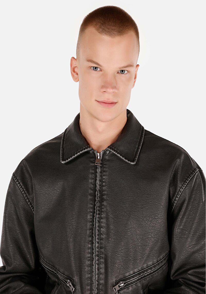 Показати інформацію про Куртка З Еко-шкіри Чоловіча Чорна  Cl1069916