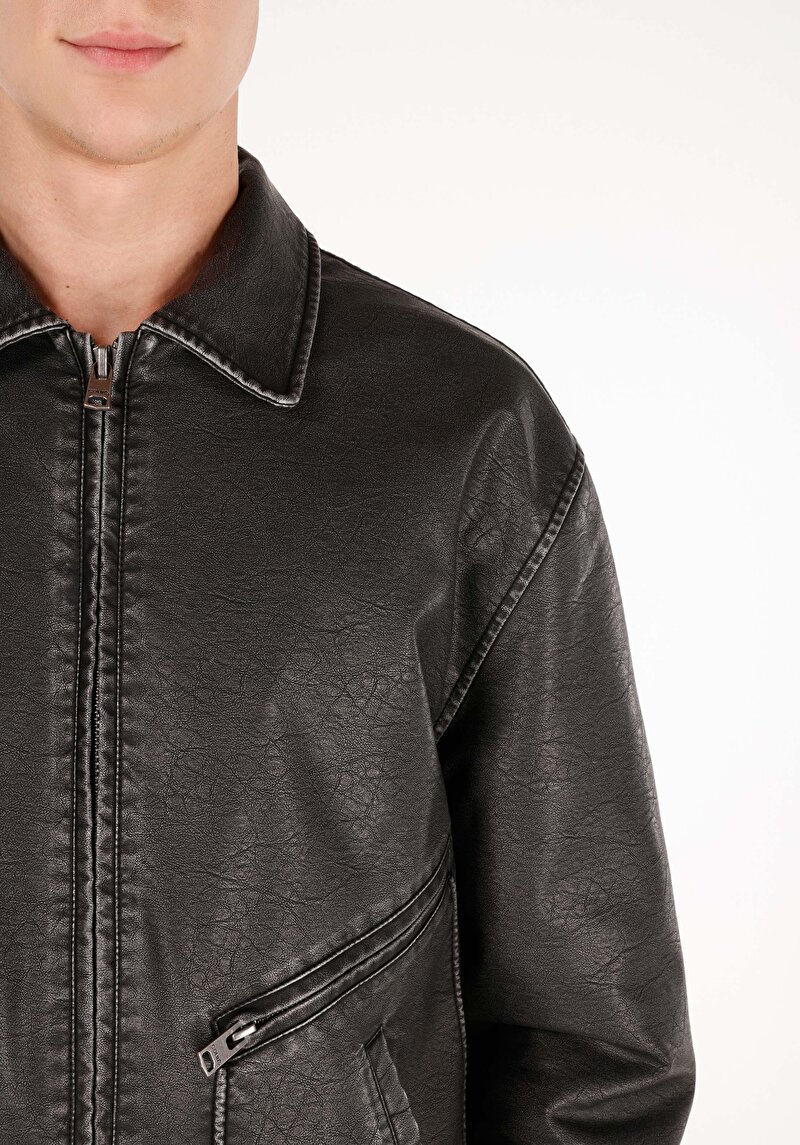 Показати інформацію про Куртка З Еко-шкіри Чоловіча Чорна  Cl1069916
