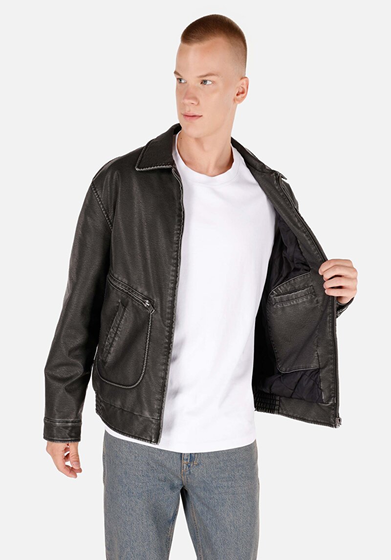 Показати інформацію про Куртка З Еко-шкіри Чоловіча Чорна  Cl1069916