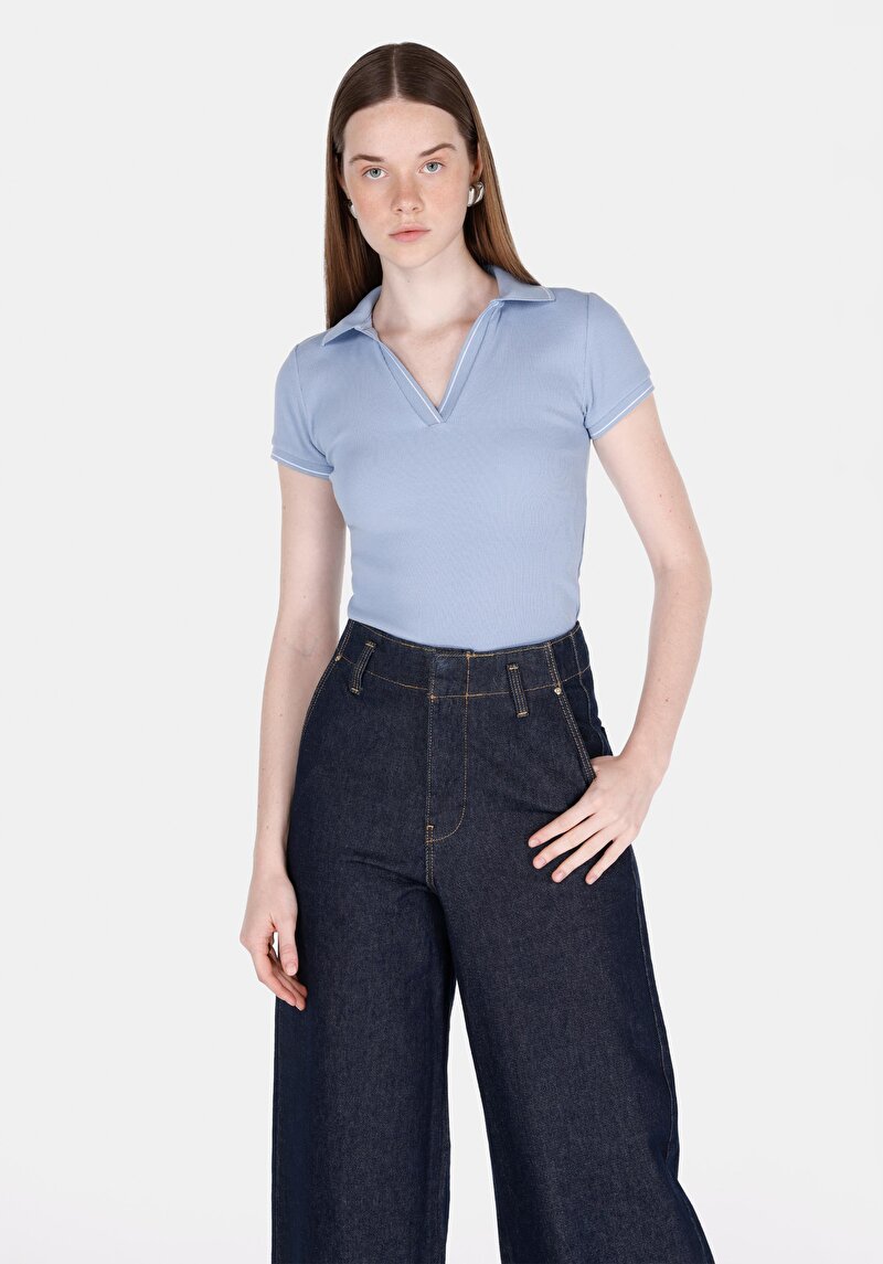 Зображення Поло З Коротким Рукавом Жіноче Блакитне  Cl1073698