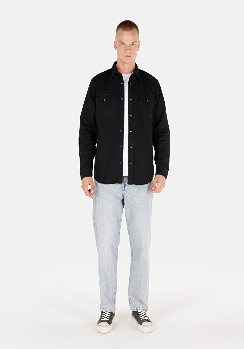 Показати інформацію про Сорочка З Довгим Рукавом Чоловіча Чорна  Cl1071462