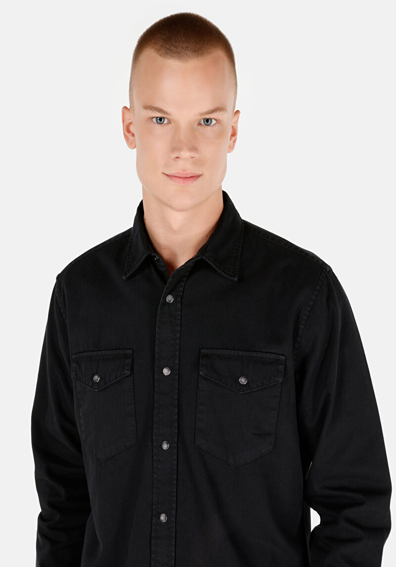 Показати інформацію про Сорочка З Довгим Рукавом Чоловіча Чорна  Cl1071462