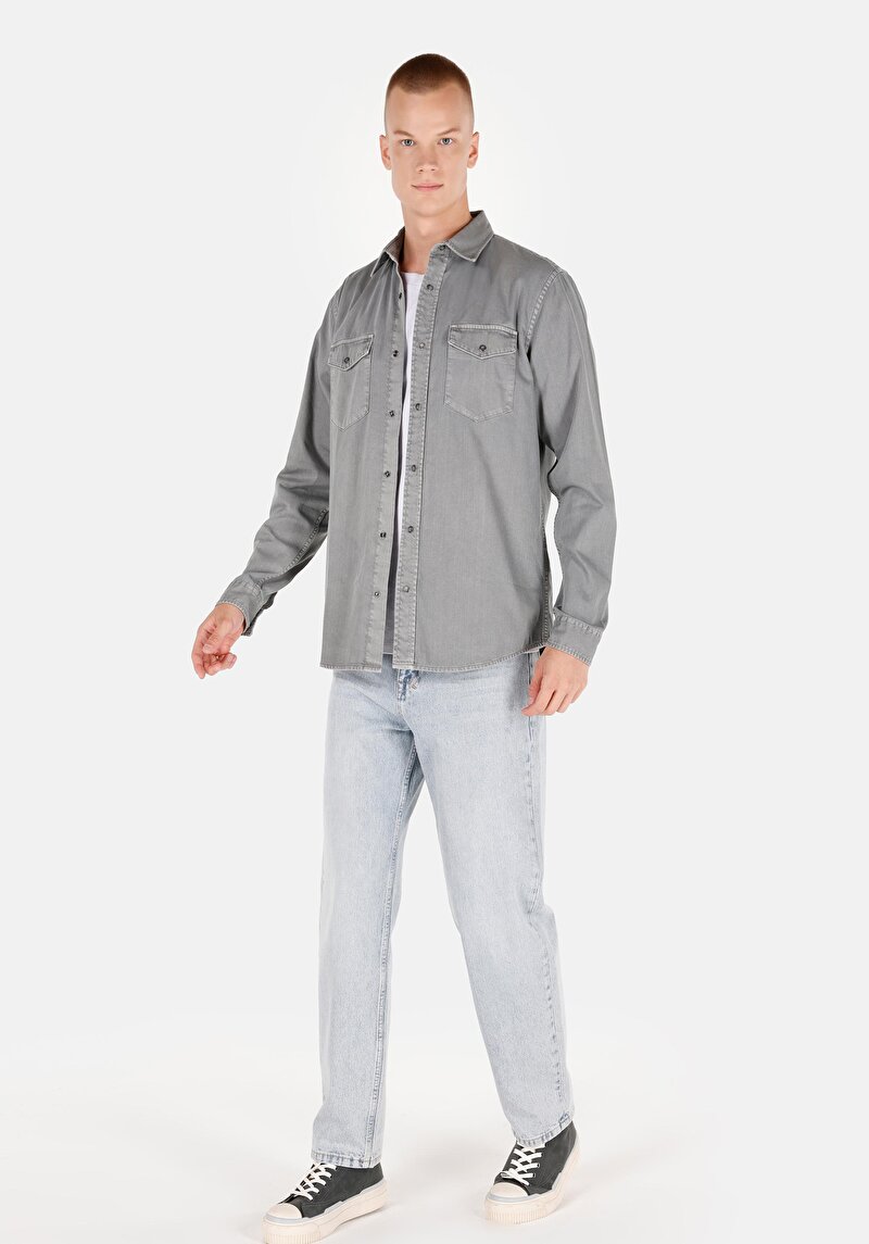 Показати інформацію про Сорочка З Довгим Рукавом Чоловіча Сіра  Cl1071462