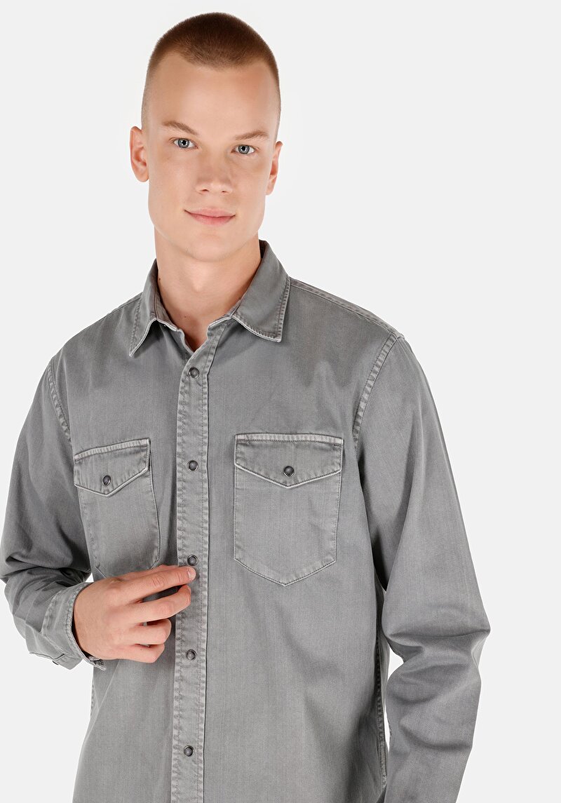 Показати інформацію про Сорочка З Довгим Рукавом Чоловіча Сіра  Cl1071462