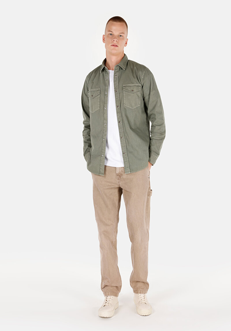 Показати інформацію про Сорочка З Довгим Рукавом Чоловіча Зелена  Cl1071462