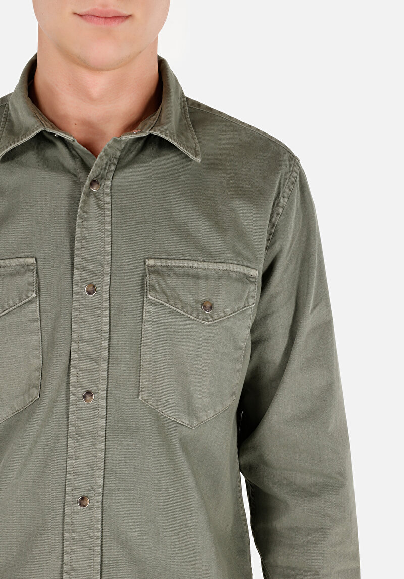 Показати інформацію про Сорочка З Довгим Рукавом Чоловіча Зелена  Cl1071462