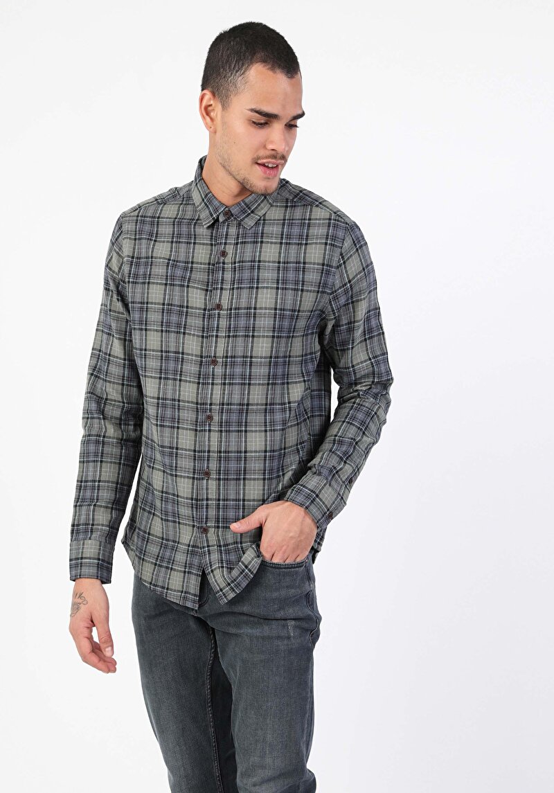 Показати інформацію про Сорочка З Довгим Рукавом Чоловіча Зелена  Cl1047451