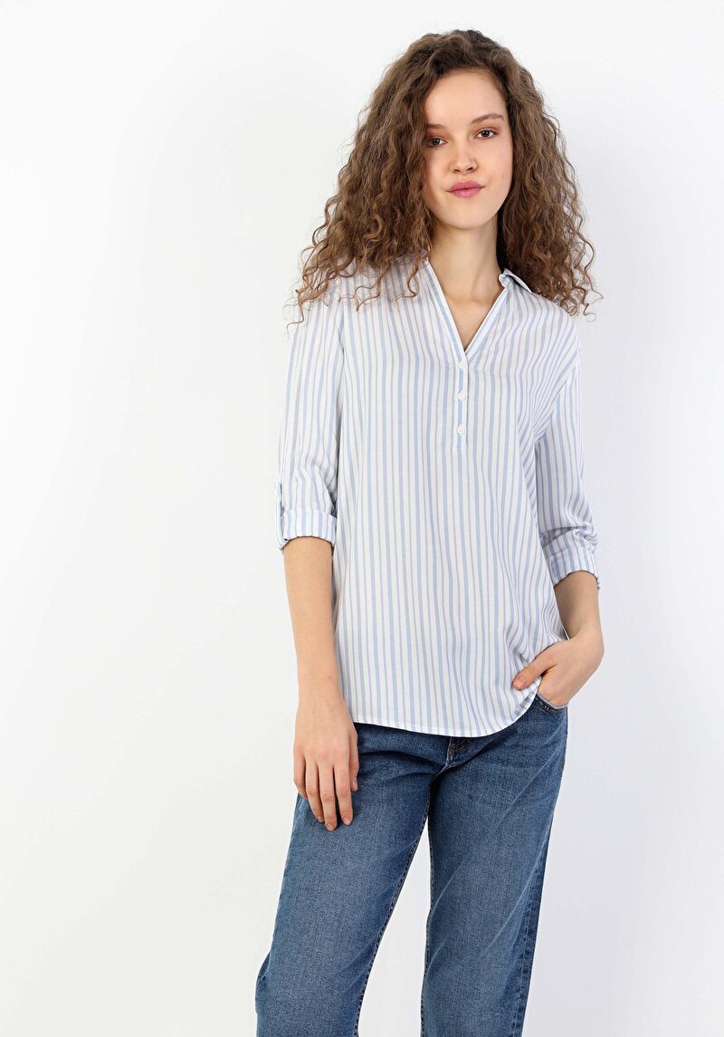 Показати інформацію про Сорочка З Довгим Рукавом Жіноча Блакитна  Cl1048441