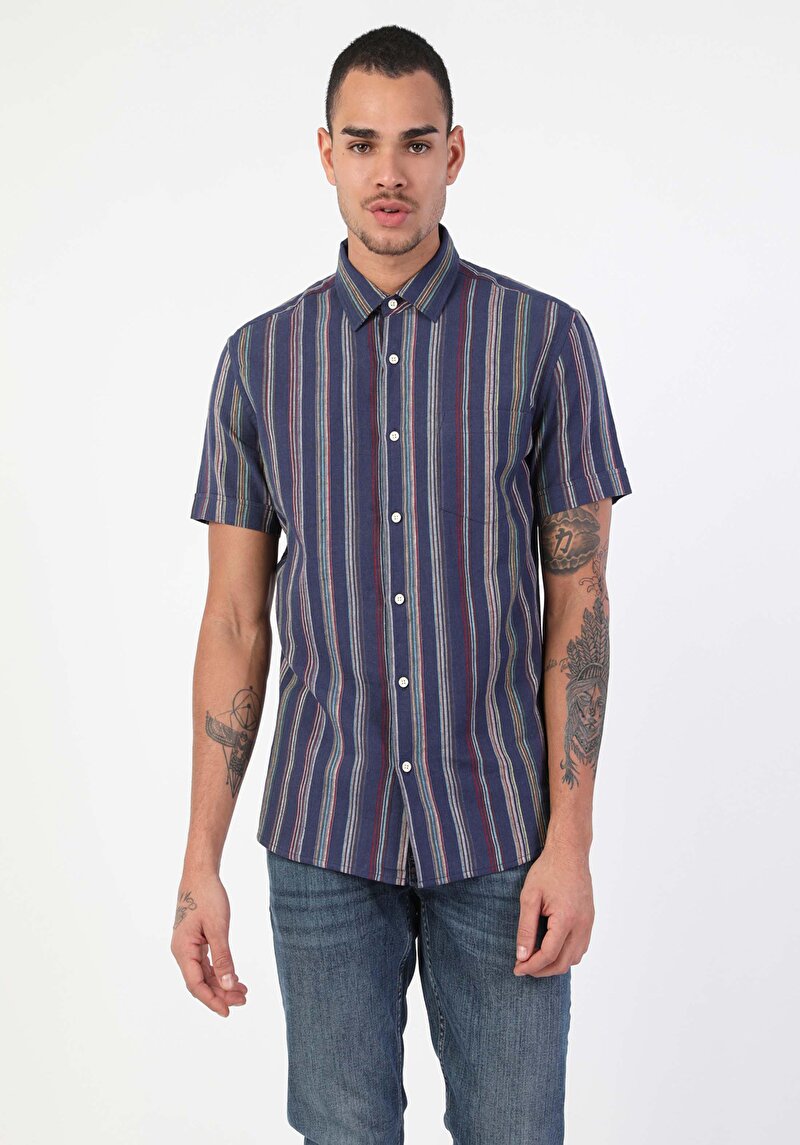 Показати інформацію про Сорочка З Коротким Рукавом Чоловіча Синя  Cl1048508