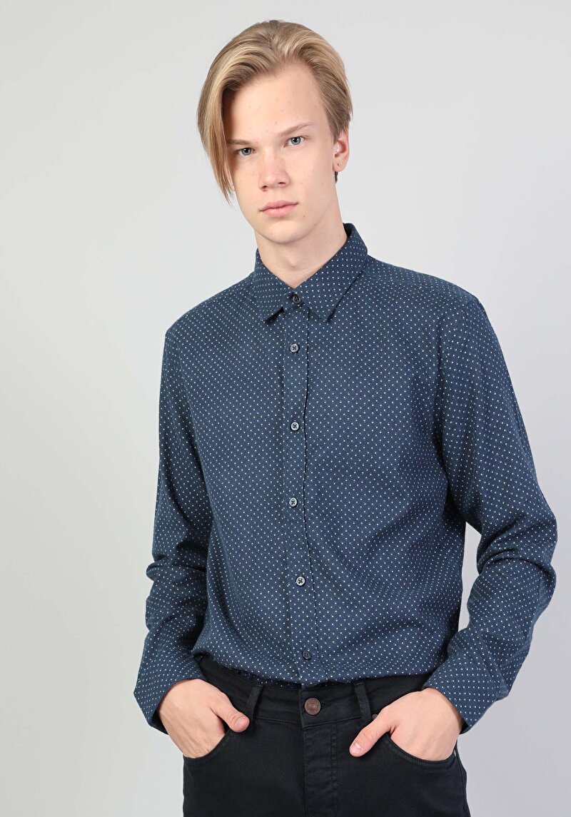 Зображення Сорочка З Довгим Рукавом Чоловіча Синя  Cl1045321