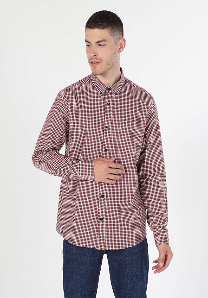 Зображення Сорочка З Довгим Рукавом Чоловіча Бордова Cl1044227