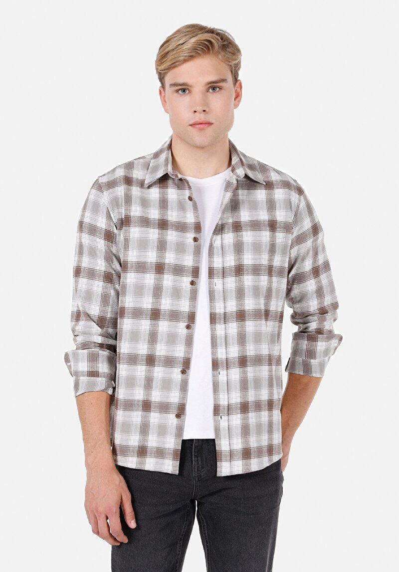 Зображення Сорочка З Довгим Рукавом Чоловіча Коричнева  Cl1072091