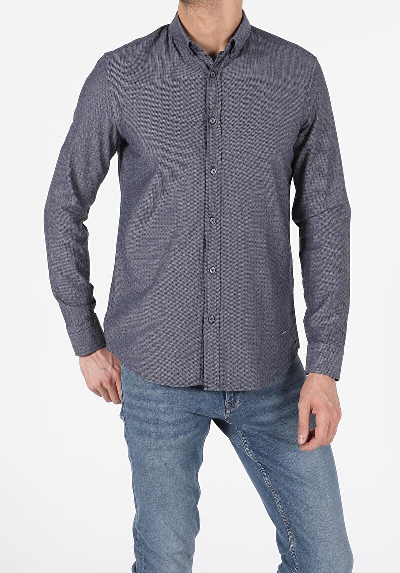 Зображення Сорочка З Довгим Рукавом Чоловіча Синя  Cl1052323