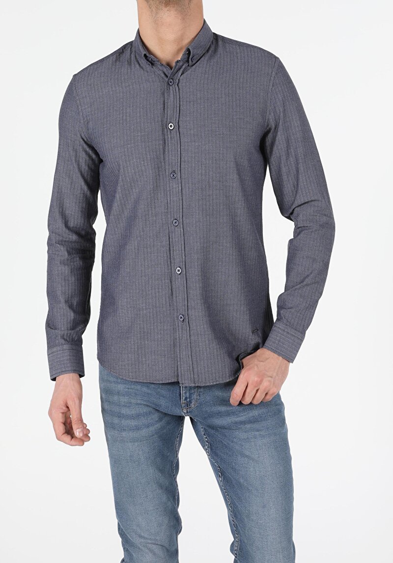 Показати інформацію про Сорочка З Довгим Рукавом Чоловіча Синя  Cl1052323