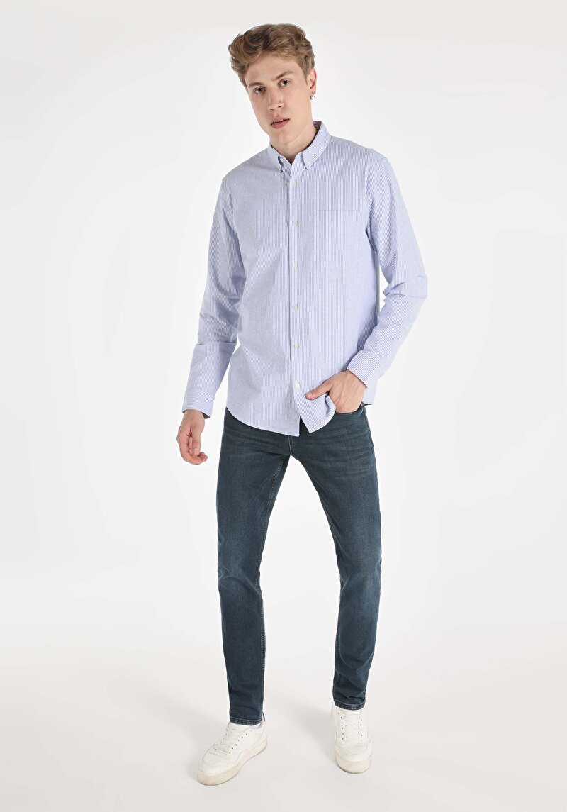 Показати інформацію про Сорочка З Довгим Рукавом Чоловіча Блакитна  Cl1064631