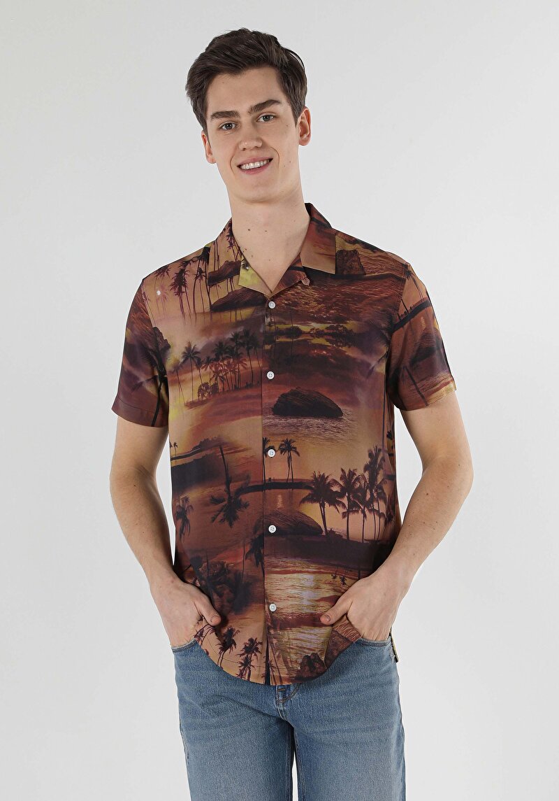 Показати інформацію про Сорочка З Коротким Рукавом Чоловіча Коричнева  Cl1057831